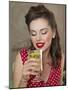 A Retro-Style Girl Drinking Lemonade-null-Mounted Photographic Print