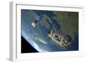 A Reusable Crew Capsule Prepares to Dock with an Orbital Maintenance Platform-Stocktrek Images-Framed Art Print