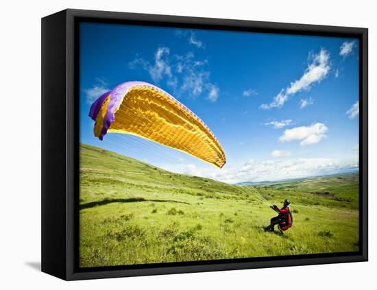 A Reverse Launch While Paragliding at Steptoe Butte on the Palouse in Eastern Washington.-Ben Herndon-Framed Stretched Canvas