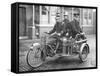 A Rex Motorcycle Being Used by Firemen-null-Framed Stretched Canvas