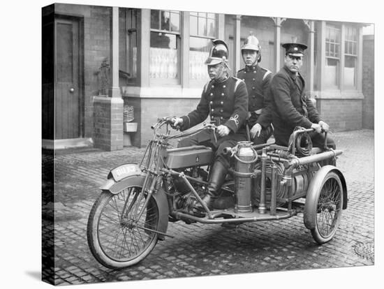 A Rex Motorcycle Being Used by Firemen-null-Stretched Canvas