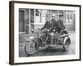 A Rex Motorcycle Being Used by Firemen-null-Framed Photographic Print