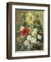 A Rich Still Life with Sunflower and Roses-C.f. Hurten-Framed Premium Giclee Print