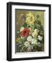 A Rich Still Life with Sunflower and Roses-C.f. Hurten-Framed Premium Giclee Print