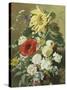 A Rich Still Life with Sunflower and Roses-C.f. Hurten-Stretched Canvas