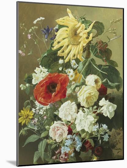 A Rich Still Life with Sunflower and Roses-C.f. Hurten-Mounted Giclee Print