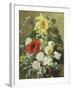 A Rich Still Life with Sunflower and Roses-C.f. Hurten-Framed Giclee Print