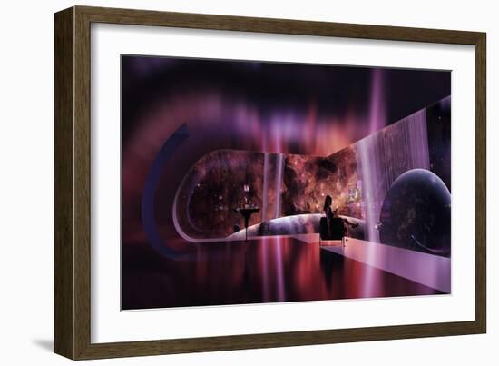 A Rich Woman Looking at a Terrestrial Planet on the Right-null-Framed Art Print