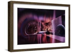 A Rich Woman Looking at a Terrestrial Planet on the Right-null-Framed Art Print