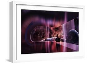 A Rich Woman Looking at a Terrestrial Planet on the Right-null-Framed Art Print