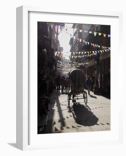 A Rickshaw Driving Through the Streets of Kathmandu, Nepal, Asia-John Woodworth-Framed Photographic Print