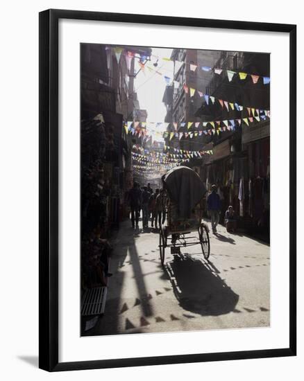 A Rickshaw Driving Through the Streets of Kathmandu, Nepal, Asia-John Woodworth-Framed Photographic Print