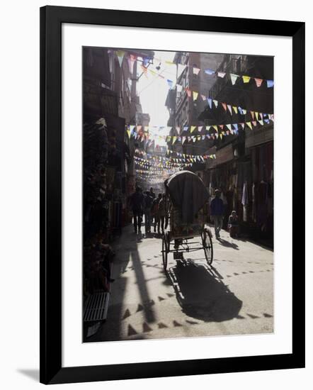 A Rickshaw Driving Through the Streets of Kathmandu, Nepal, Asia-John Woodworth-Framed Photographic Print