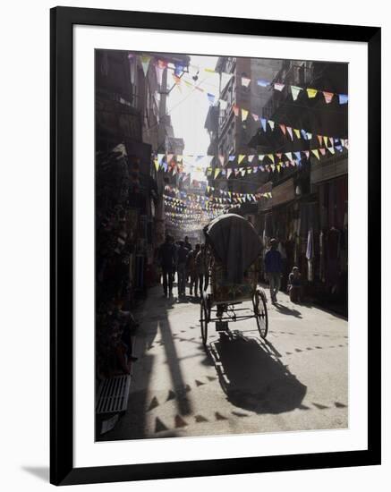 A Rickshaw Driving Through the Streets of Kathmandu, Nepal, Asia-John Woodworth-Framed Photographic Print