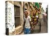 A Rickshaw Puller Carries Supporters of Brazil Soccer Team-null-Stretched Canvas