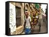 A Rickshaw Puller Carries Supporters of Brazil Soccer Team-null-Framed Stretched Canvas