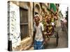 A Rickshaw Puller Carries Supporters of Brazil Soccer Team-null-Stretched Canvas