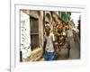 A Rickshaw Puller Carries Supporters of Brazil Soccer Team-null-Framed Photographic Print