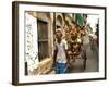 A Rickshaw Puller Carries Supporters of Brazil Soccer Team-null-Framed Photographic Print