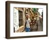 A Rickshaw Puller Carries Supporters of Brazil Soccer Team-null-Framed Photographic Print