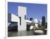 A Ring-Billed Gull Takes Flight in Front of the Rock and Roll Hall of Fame and Museum-null-Framed Photographic Print