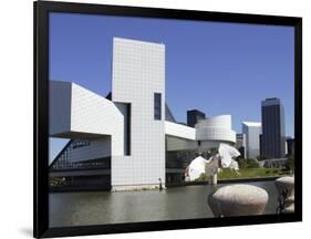 A Ring-Billed Gull Takes Flight in Front of the Rock and Roll Hall of Fame and Museum-null-Framed Photographic Print