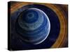 A Ringed Blue Gas Giant with Shepherd Moon in the Rings-Stocktrek Images-Stretched Canvas