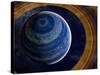 A Ringed Blue Gas Giant with Shepherd Moon in the Rings-Stocktrek Images-Stretched Canvas