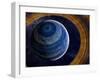 A Ringed Blue Gas Giant with Shepherd Moon in the Rings-Stocktrek Images-Framed Photographic Print