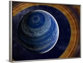 A Ringed Blue Gas Giant with Shepherd Moon in the Rings-Stocktrek Images-Framed Photographic Print