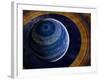 A Ringed Blue Gas Giant with Shepherd Moon in the Rings-Stocktrek Images-Framed Photographic Print