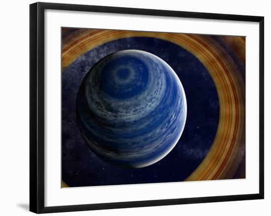 A Ringed Blue Gas Giant with Shepherd Moon in the Rings-Stocktrek Images-Framed Photographic Print