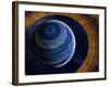 A Ringed Blue Gas Giant with Shepherd Moon in the Rings-Stocktrek Images-Framed Photographic Print