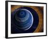 A Ringed Blue Gas Giant with Shepherd Moon in the Rings-Stocktrek Images-Framed Photographic Print