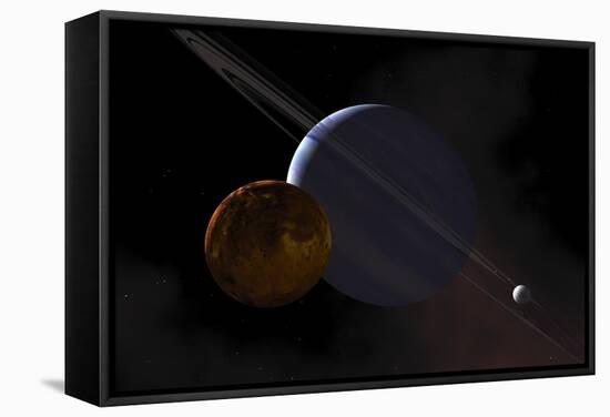 A Ringed Gas Giant Exoplanet with Moons-Stocktrek Images-Framed Stretched Canvas