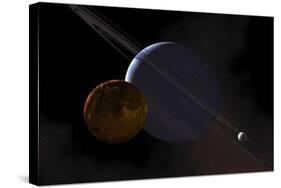 A Ringed Gas Giant Exoplanet with Moons-Stocktrek Images-Stretched Canvas