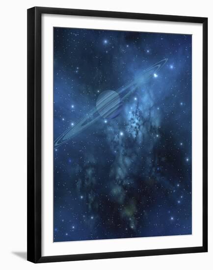 A Ringed Planet Orbits Near a Beautiful Nebula in Space-Stocktrek Images-Framed Premium Photographic Print