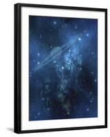 A Ringed Planet Orbits Near a Beautiful Nebula in Space-Stocktrek Images-Framed Photographic Print