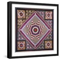 A Rising Star Design Coverlet, Probably Philadelphia, Pieced and Quilted Silk, 1880, 1890-null-Framed Premium Giclee Print