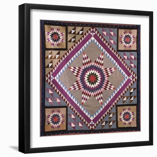 A Rising Star Design Coverlet, Probably Philadelphia, Pieced and Quilted Silk, 1880, 1890-null-Framed Giclee Print