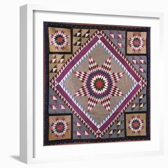 A Rising Star Design Coverlet, Probably Philadelphia, Pieced and Quilted Silk, 1880, 1890-null-Framed Giclee Print