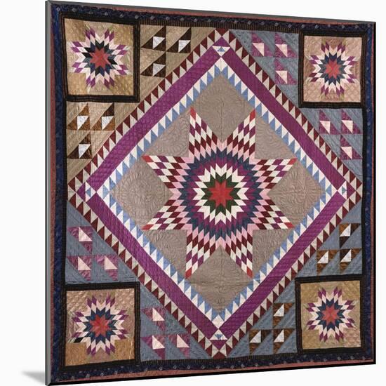 A Rising Star Design Coverlet, Probably Philadelphia, Pieced and Quilted Silk, 1880, 1890-null-Mounted Giclee Print