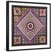 A Rising Star Design Coverlet, Probably Philadelphia, Pieced and Quilted Silk, 1880, 1890-null-Framed Giclee Print