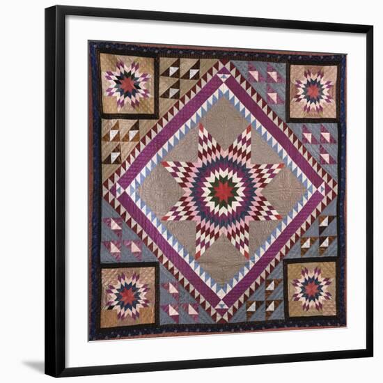 A Rising Star Design Coverlet, Probably Philadelphia, Pieced and Quilted Silk, 1880, 1890-null-Framed Giclee Print