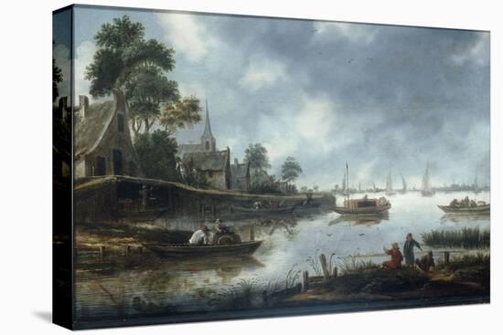 A River Estuary with Fishermen and Other Figures in Boats, the Town of Haarlem Beyond, 1675-Thomas Heeremans-Stretched Canvas