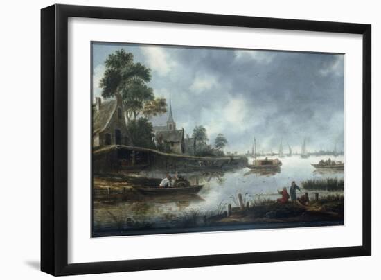 A River Estuary with Fishermen and Other Figures in Boats, the Town of Haarlem Beyond, 1675-Thomas Heeremans-Framed Giclee Print