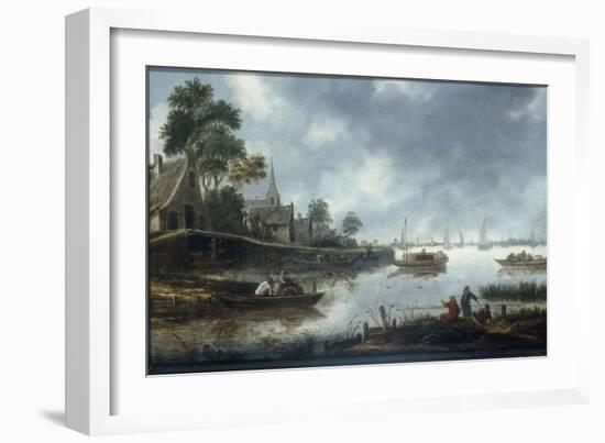 A River Estuary with Fishermen and Other Figures in Boats, the Town of Haarlem Beyond, 1675-Thomas Heeremans-Framed Giclee Print