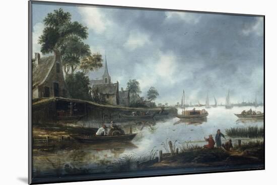 A River Estuary with Fishermen and Other Figures in Boats, the Town of Haarlem Beyond, 1675-Thomas Heeremans-Mounted Giclee Print