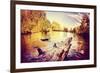 A River Flowing in Autumn Long Exposure Done with a Retro Vintage Instagram Filter Effect-graphicphoto-Framed Photographic Print