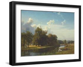 A River Landscape, Westphalia, 1855 (Oil on Canvas)-Albert Bierstadt-Framed Giclee Print